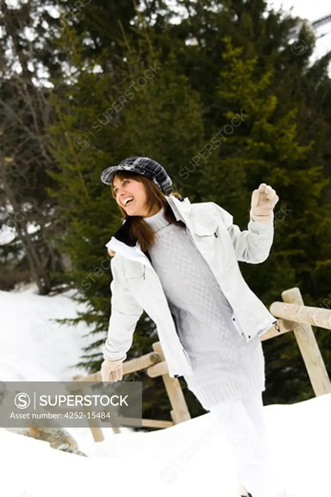 Woman snow walk