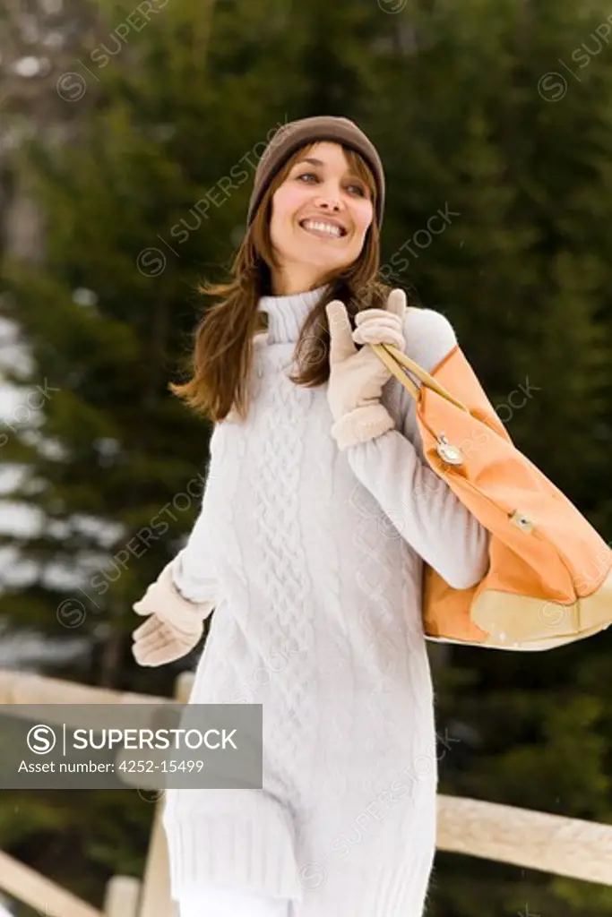 Woman snow walk