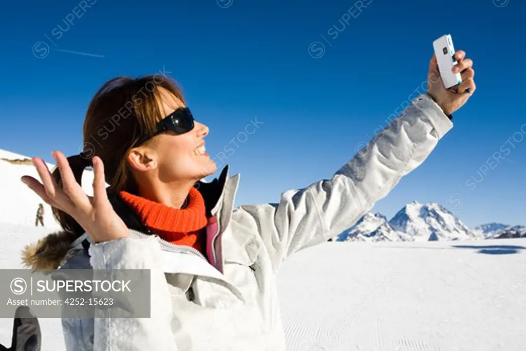 Woman videophony snow