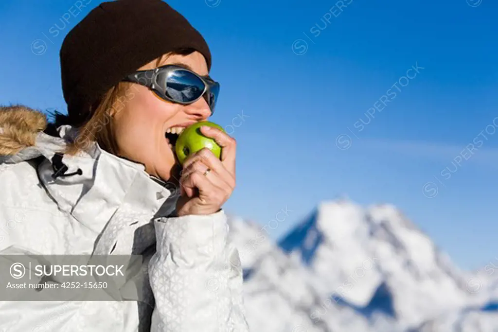 Woman apple winter