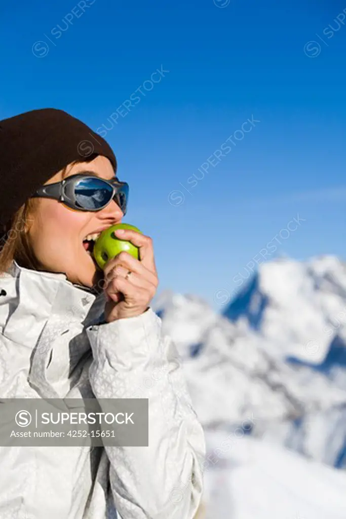 Woman apple winter