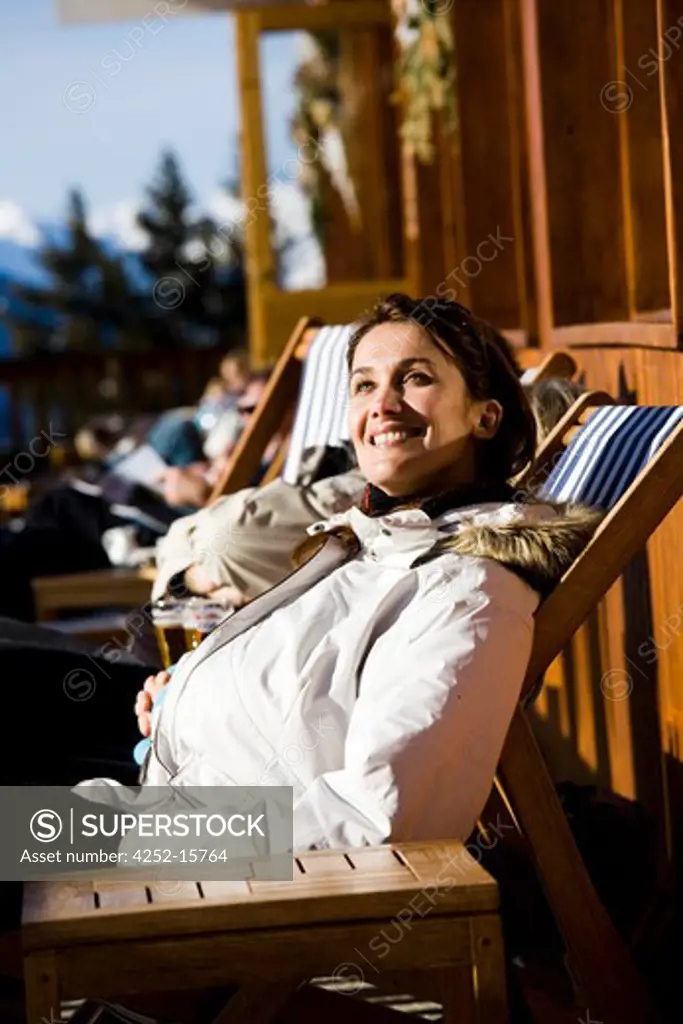 Woman relaxing chalet