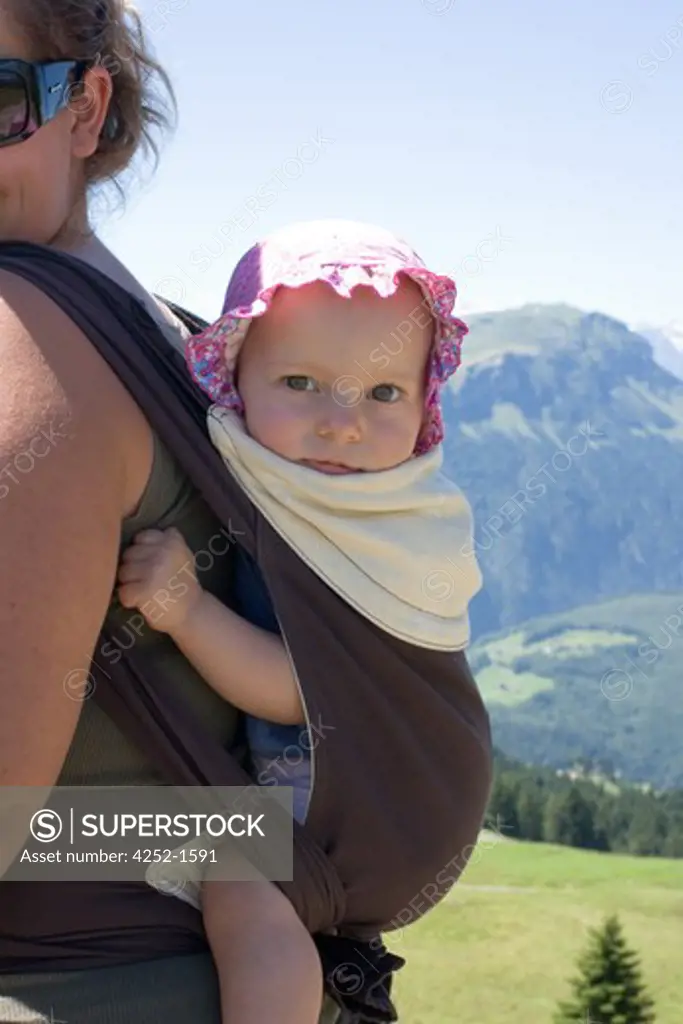 Woman baby carrying