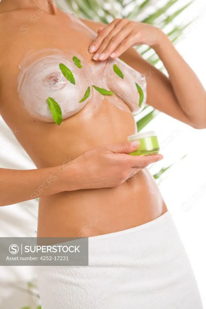 Woman chest moisturizing