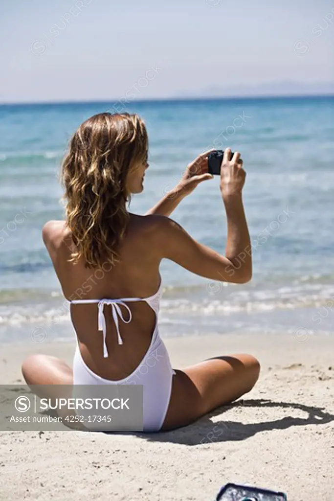 Woman beach camera