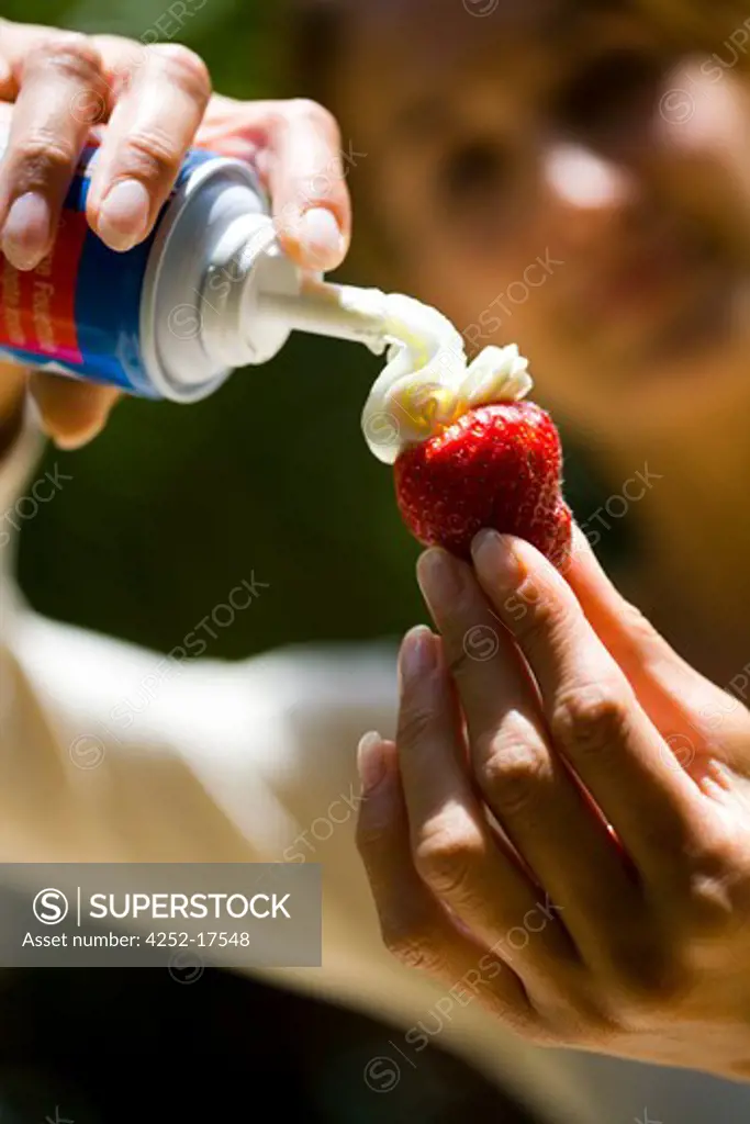 Woman strawberry chantilly cream