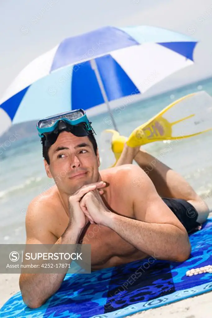Man beach relaxing
