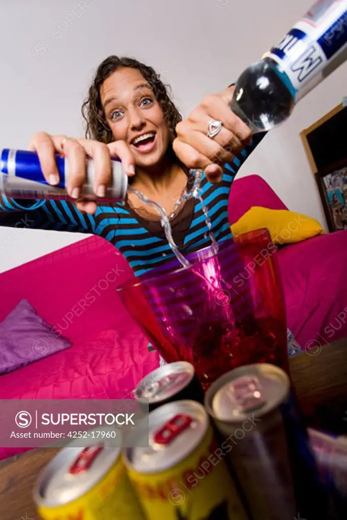 Woman energizing drink alcohol