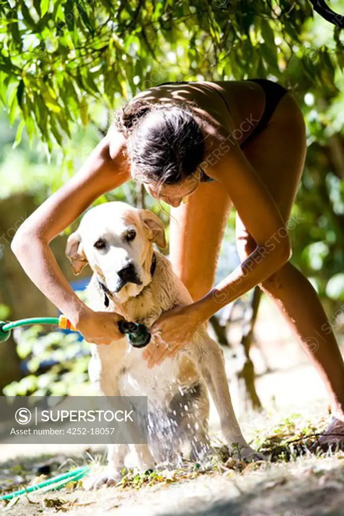 Woman dog wash