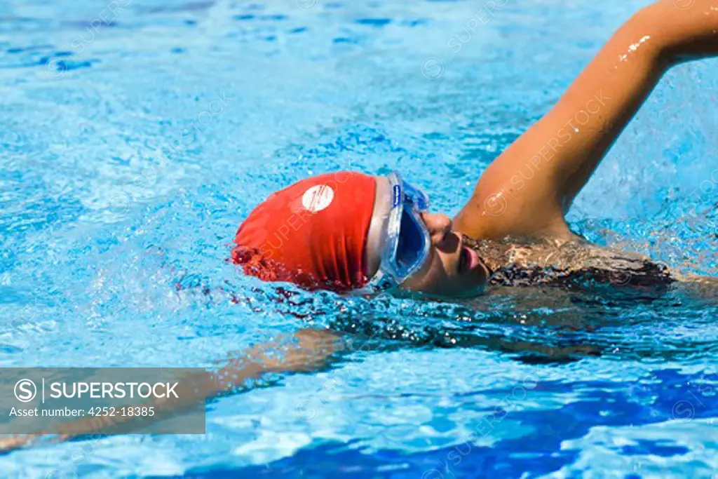 Woman swimming.