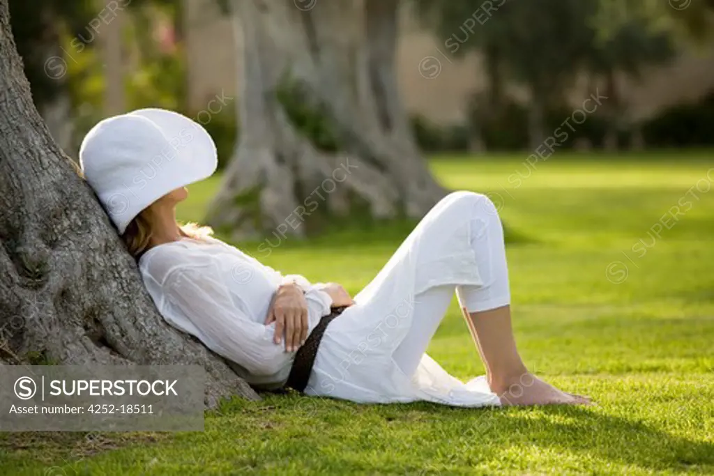 Woman nap nature.