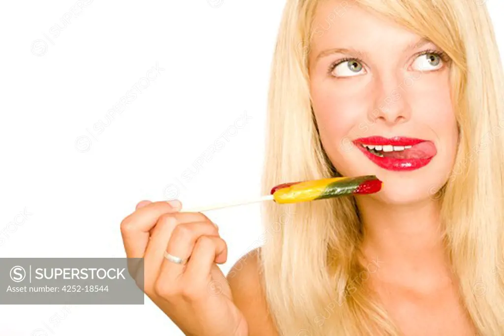 Woman lollipop tongue.
