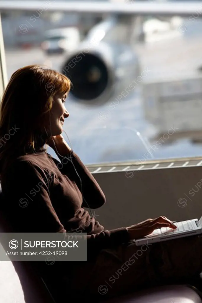 Woman computer airport