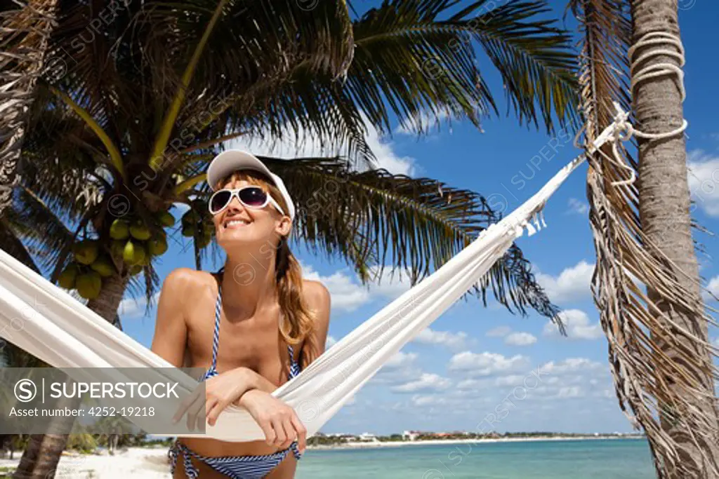Woman beach hammock