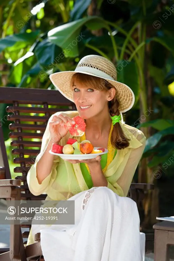Woman fruit salad
