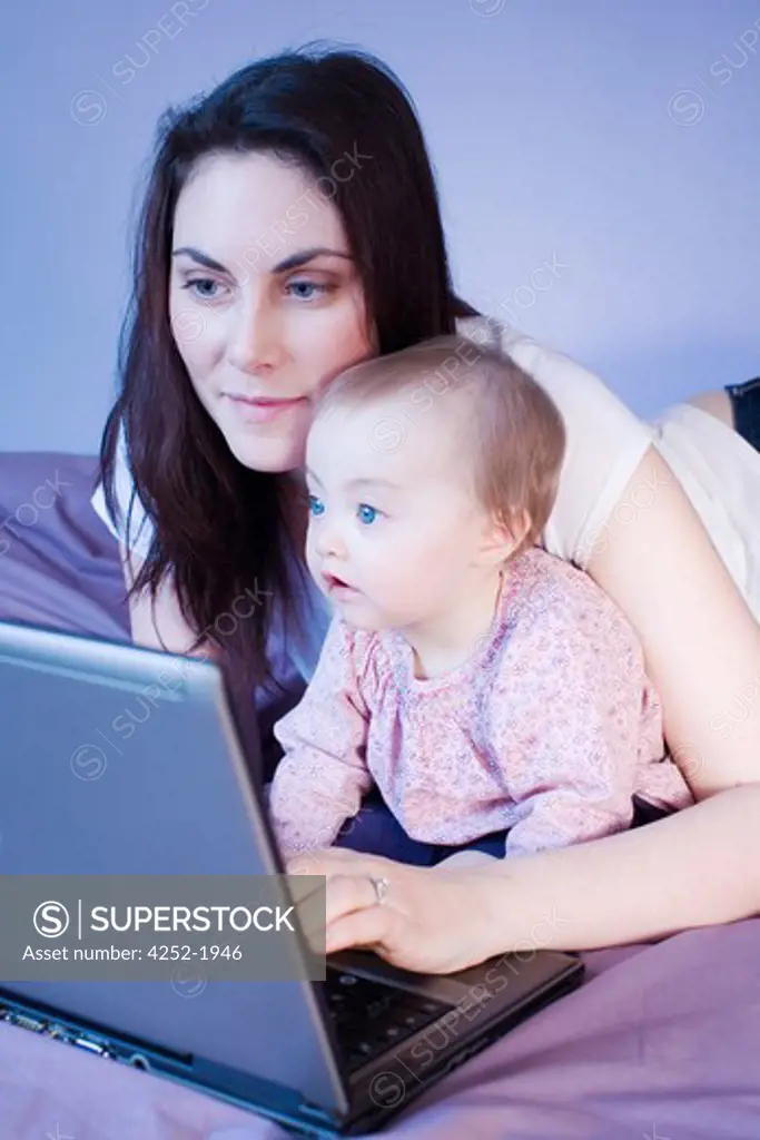 Woman computer baby