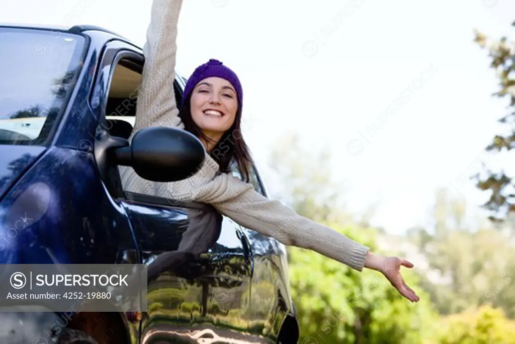 Woman happiness car