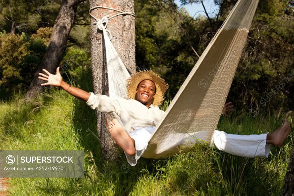 Man hammock relaxing
