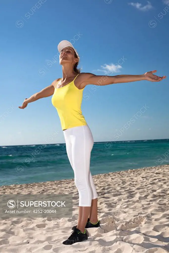 Woman beach breathing