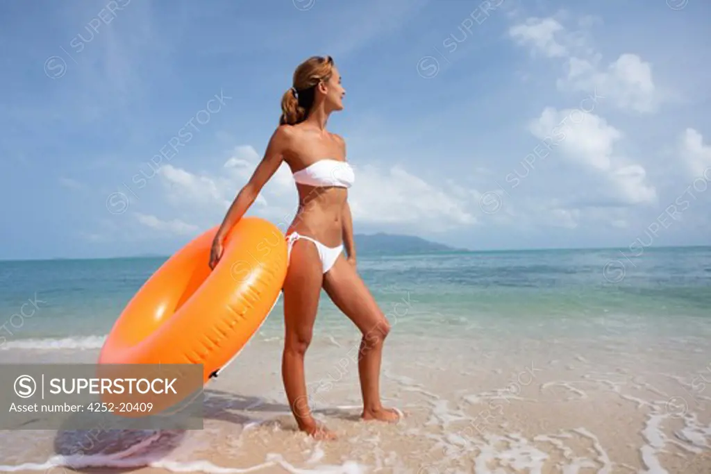 Woman beach buoy