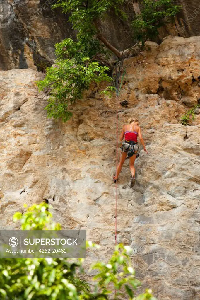 Woman rock-climbing