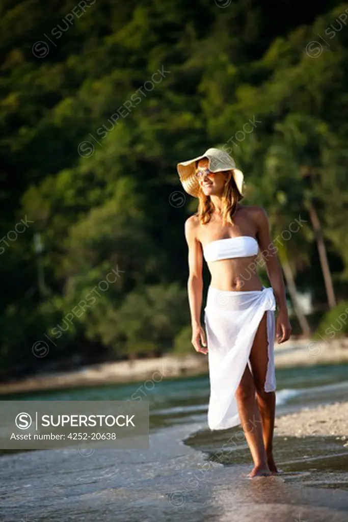 Woman beach walking