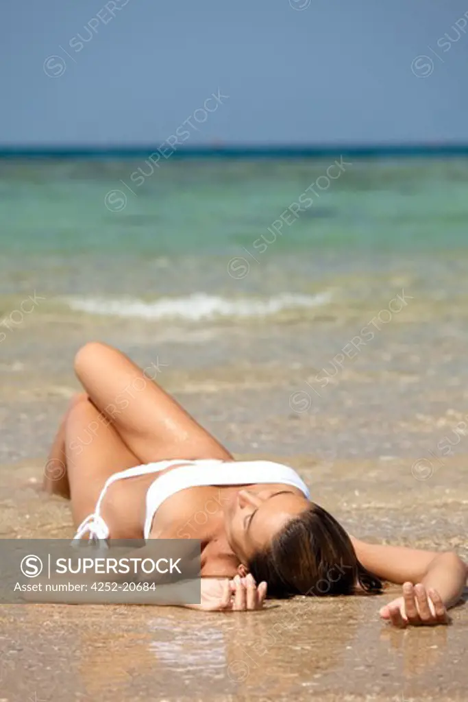 Woman beach suntan