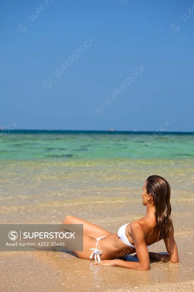 Woman beach suntan