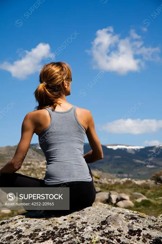 Woman mountain relaxing