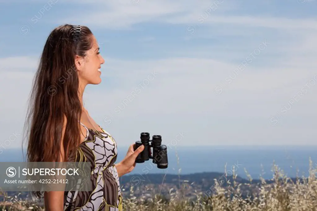 Woman nature binoculars
