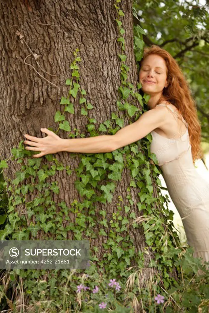 Woman spring tree