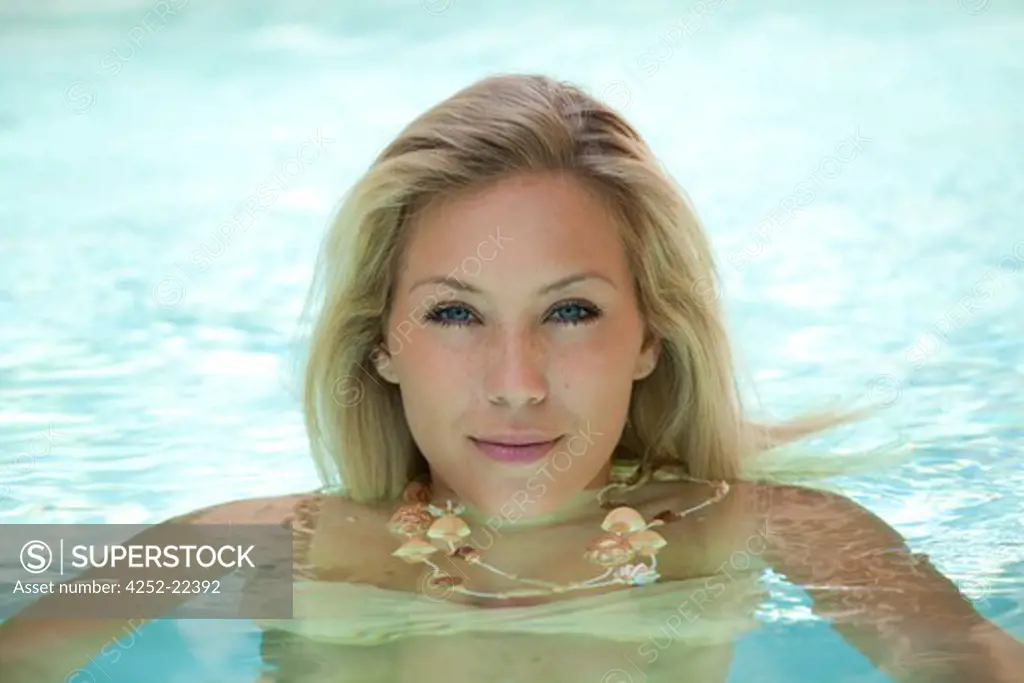 Woman swimming pool portrait