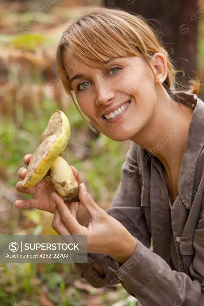Woman mushroom picking