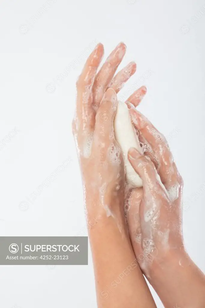 Woman soap hands