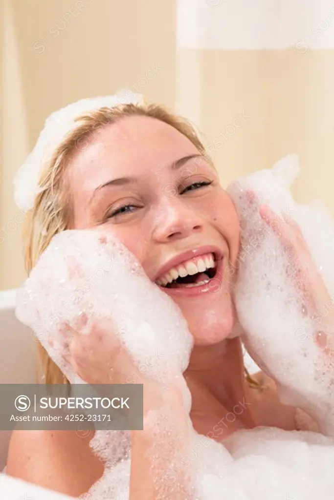 Woman foam on face