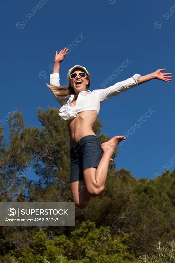 Woman jumping energy