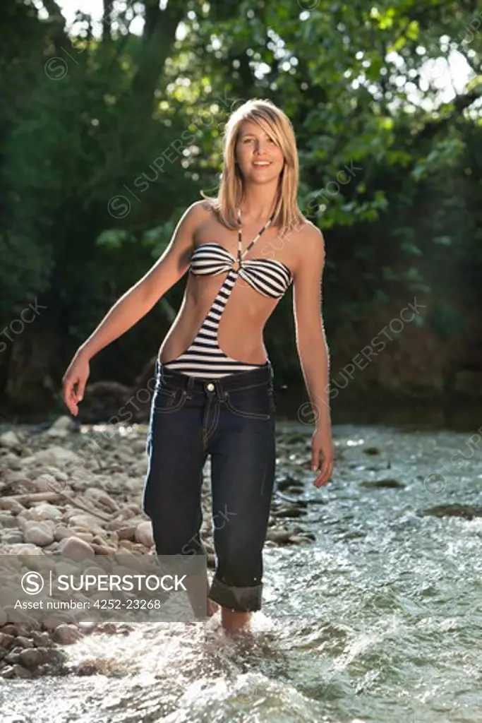 Woman summer river