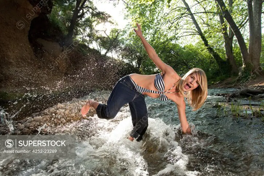 Woman summer river