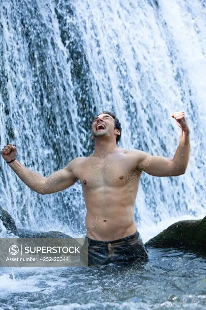 Man waterfall happiness