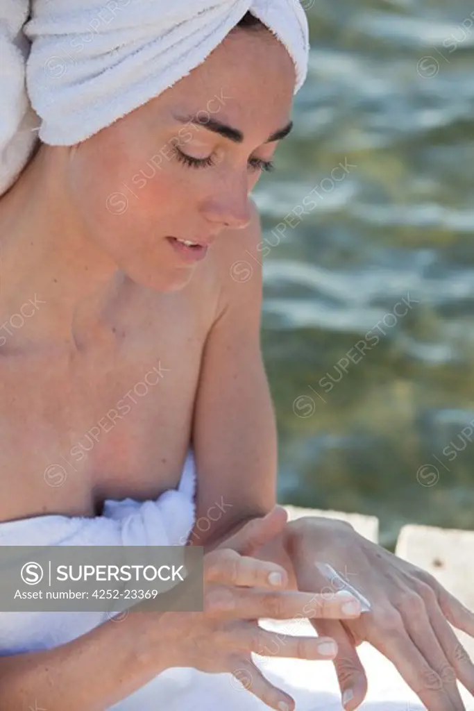 Woman hands moisturizing