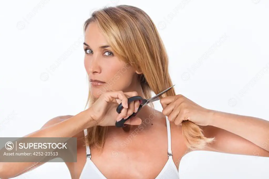 Woman hair cutting