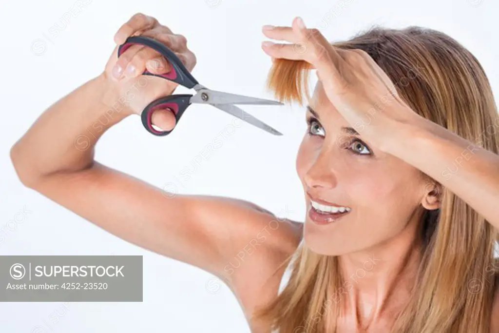 Woman hair cutting
