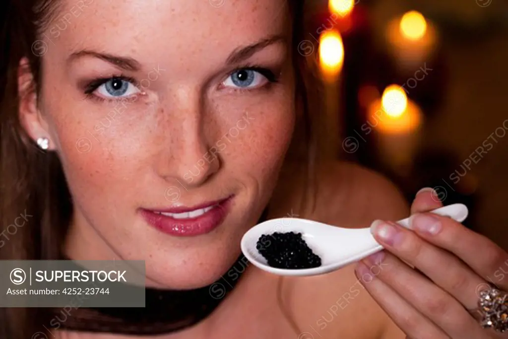Woman caviar festivity