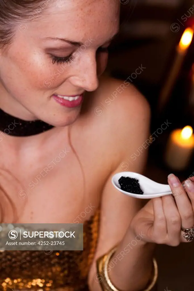 Woman caviar festivity