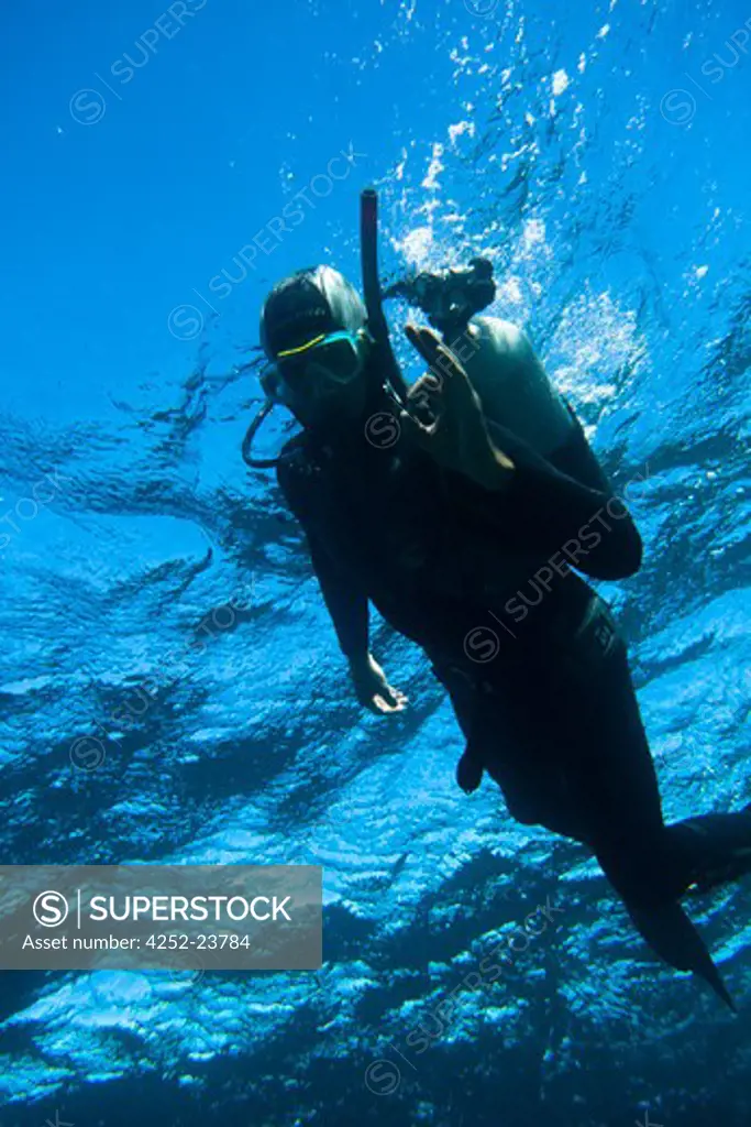 Man underwater diving