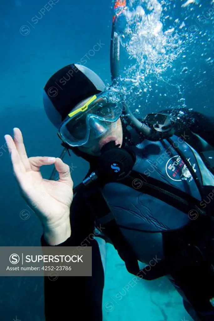 Man underwater diving