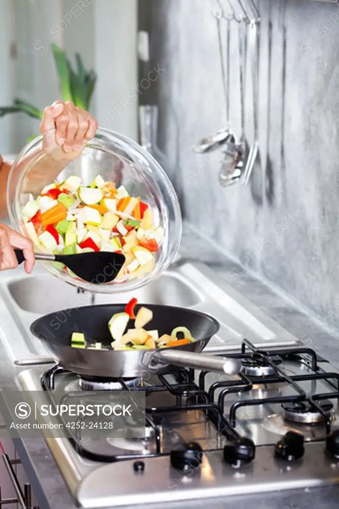 Woman kitchen vegetables