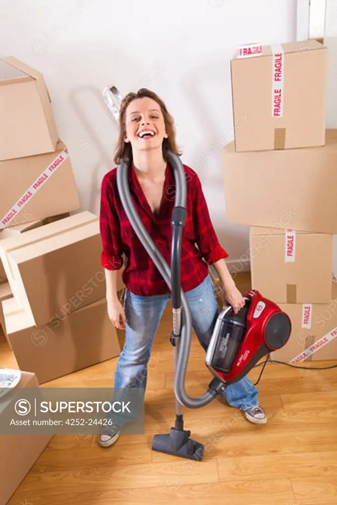 Woman move in cleaning