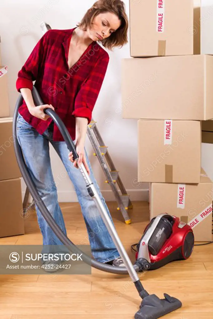 Woman move in cleaning