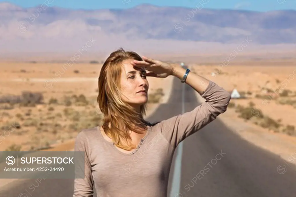 Woman Morocco road